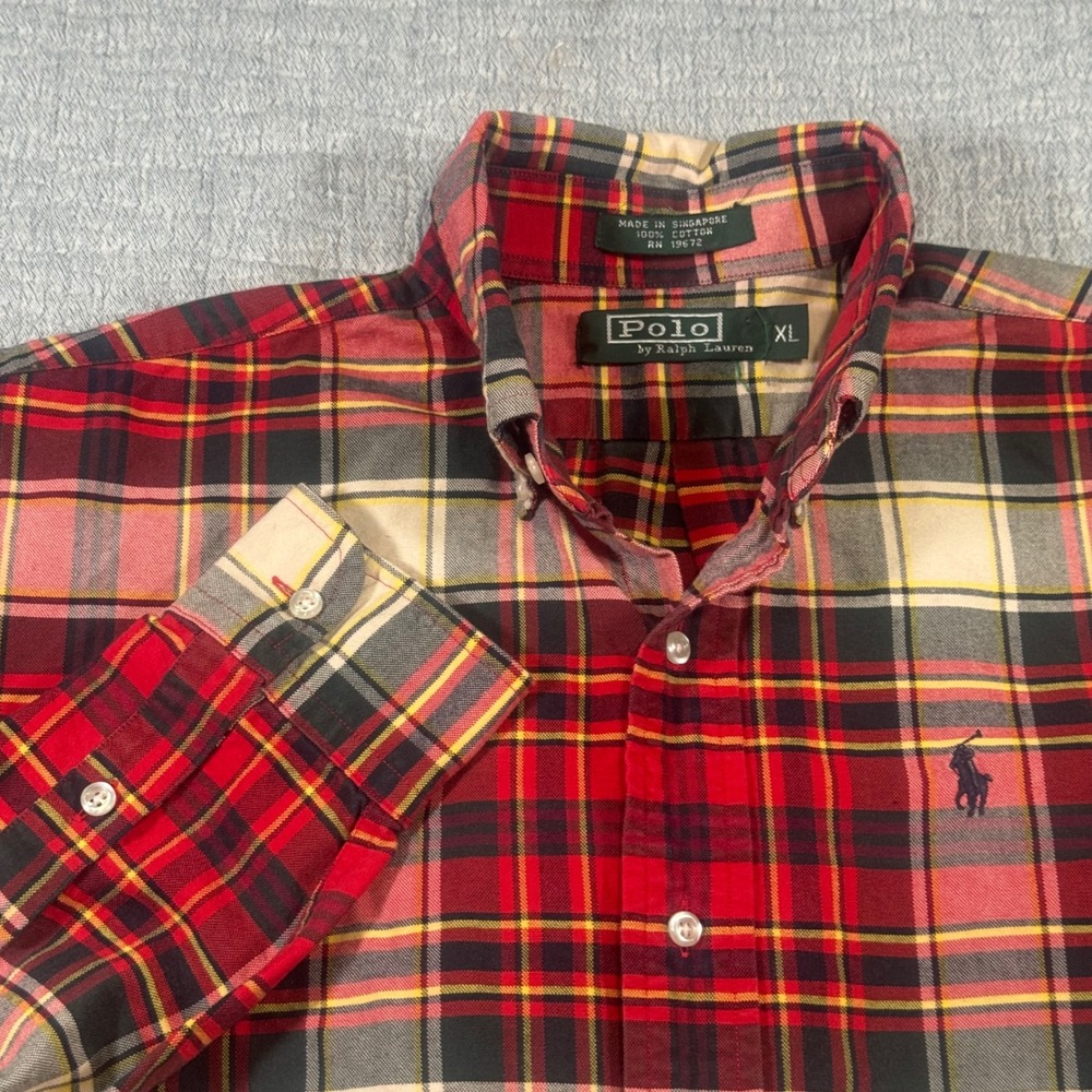 Polo Ralph Lauren Vintage 80s Green Label Men's XL Plaid Woven Shirt Long Sleeve